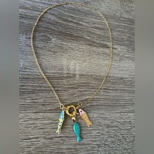 Anthropologie Gold Necklace with Fish Charms